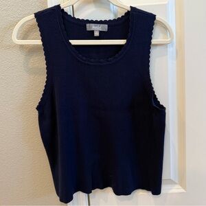 Navy Scalloped Edge Tank Top